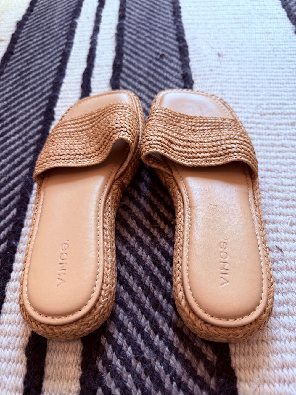 Vince Natural Tan Woven Slide Mules - Picture 6 of 7